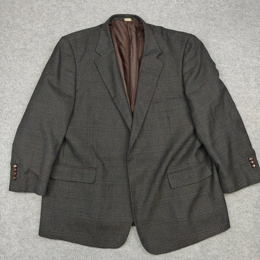 Oak Hill Blazer Mens‎ 54 Brown Plaid Polyester Rayon Sport Coat Jacket Tweed